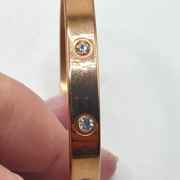 One Metal Bangle Bracelet with Crystal Studs - Rose Gold Finish - Picture 6 of 6